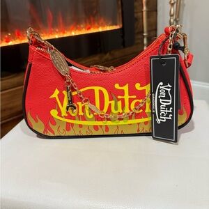 Von Dutch Red and Yellow Flame Mini Shoulder Bag